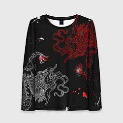 Лонгслив женский Китайский дракон Красно - Белый, цвет: 3D-принт