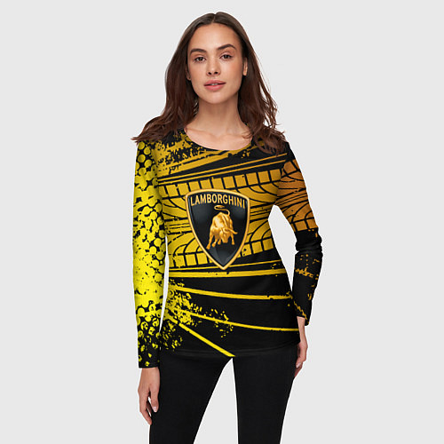 Женский лонгслив Lamborghini - Следы от шин / 3D-принт – фото 3