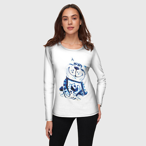 Женский лонгслив Gzhel the cat / 3D-принт – фото 3