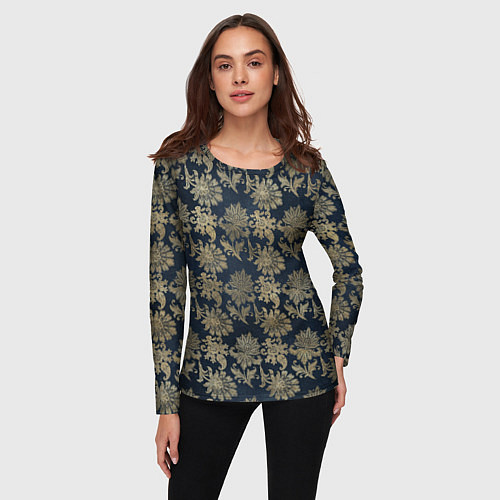 Женский лонгслив Классические узоры цветы / 3D-принт – фото 3