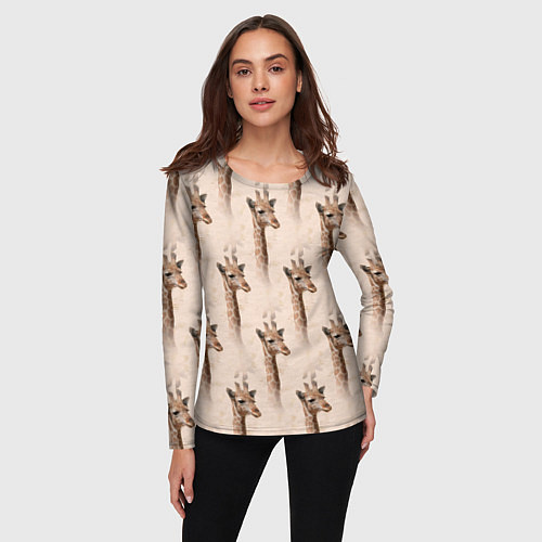 Женский лонгслив Голова жирафа паттерн / 3D-принт – фото 3