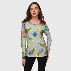 Лонгслив женский Узорные ананасы, цвет: 3D-принт — фото 2