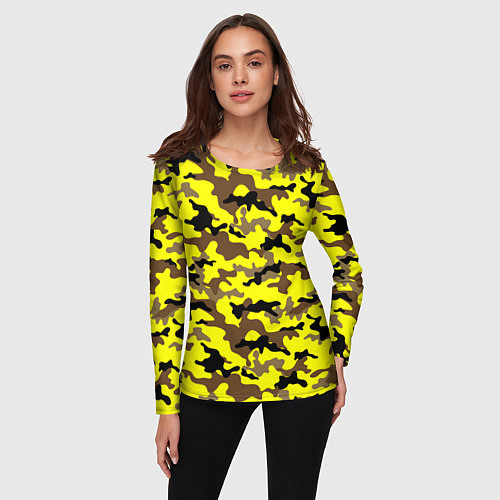 Женский лонгслив Камуфляж Жёлто-Коричневый / 3D-принт – фото 3