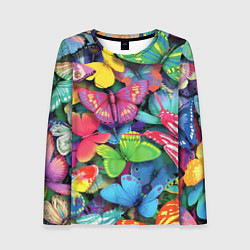 Лонгслив женский Стая бабочек Pattern, цвет: 3D-принт