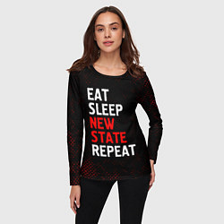 Лонгслив женский Eat Sleep New State Repeat - Потертости, цвет: 3D-принт — фото 2