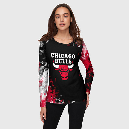 Женский лонгслив Чикаго Буллз Chicago Bulls Огонь / 3D-принт – фото 3