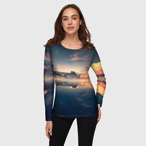 Женский лонгслив Горы озеро / 3D-принт – фото 3