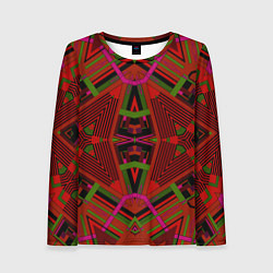 Лонгслив женский Геометрический этнический арабский узор в красно ч, цвет: 3D-принт