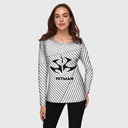Лонгслив женский Символ Hitman на светлом фоне с полосами, цвет: 3D-принт — фото 2