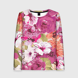 Лонгслив женский Красочный цветочный паттерн Лето Fashion trend 202, цвет: 3D-принт