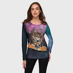 Лонгслив женский Космический котёнок диджей Space DJ Cat, цвет: 3D-принт — фото 2