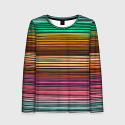 Лонгслив женский Multicolored thin stripes Разноцветные полосы, цвет: 3D-принт