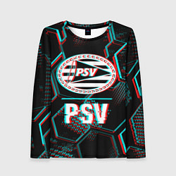 Лонгслив женский PSV FC в стиле Glitch на темном фоне, цвет: 3D-принт