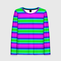 Лонгслив женский Зеленый и фиолетовые яркие неоновые полосы striped, цвет: 3D-принт