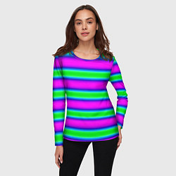 Лонгслив женский Зеленый и фиолетовые яркие неоновые полосы striped, цвет: 3D-принт — фото 2