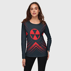 Лонгслив женский Красный Символ Fallout на темном фоне со стрелками, цвет: 3D-принт — фото 2