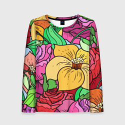 Лонгслив женский Красочные летние цветы Fashion trend, цвет: 3D-принт