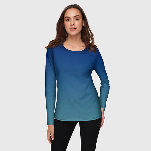 Женский лонгслив Текстурированный сине-бирюзовый градиент / 3D-принт – фото 3