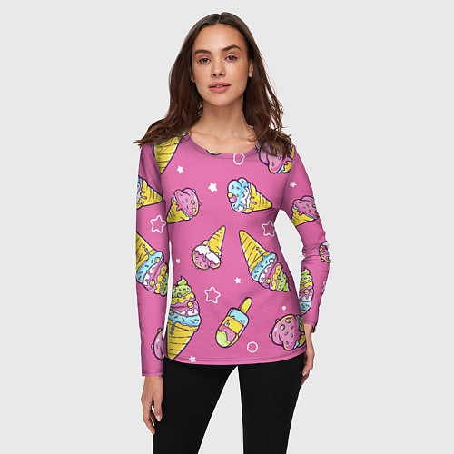 Женский лонгслив Разноцветное Мороженое Со Звёздочками / 3D-принт – фото 3