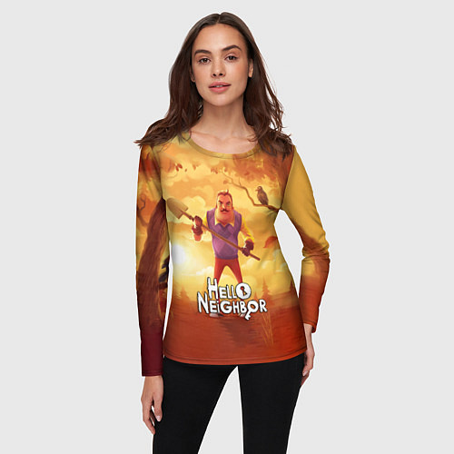 Женский лонгслив Hello Neighbor Привет сосед Сосед с лопатой / 3D-принт – фото 3