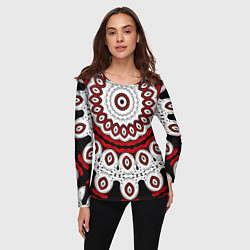 Лонгслив женский Красно-черный калейдоскоп мандала, цвет: 3D-принт — фото 2