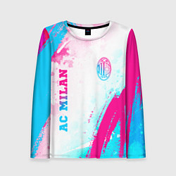 Лонгслив женский AC Milan neon gradient style: символ и надпись вер, цвет: 3D-принт