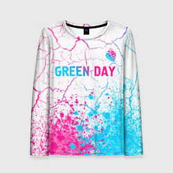 Лонгслив женский Green Day neon gradient style: символ сверху, цвет: 3D-принт