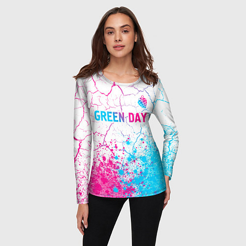 Женский лонгслив Green Day neon gradient style: символ сверху / 3D-принт – фото 3