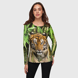 Лонгслив женский Матёрый тигр в зарослях бамбука, цвет: 3D-принт — фото 2