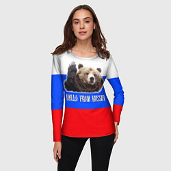 Лонгслив женский Привет из России - медведь и триколор, цвет: 3D-принт — фото 2