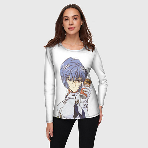 Женский лонгслив Евангелион Аянами Рей с газировкой / 3D-принт – фото 3