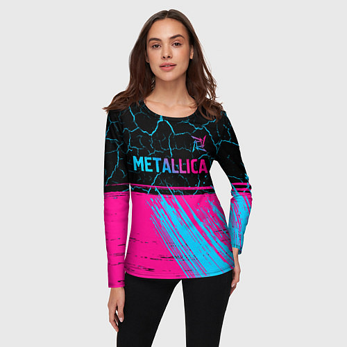 Женский лонгслив Metallica - neon gradient: символ сверху / 3D-принт – фото 3