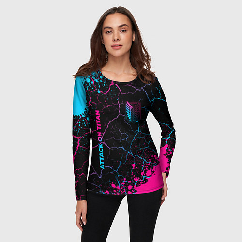 Женский лонгслив Attack on Titan - neon gradient: символ и надпись / 3D-принт – фото 3