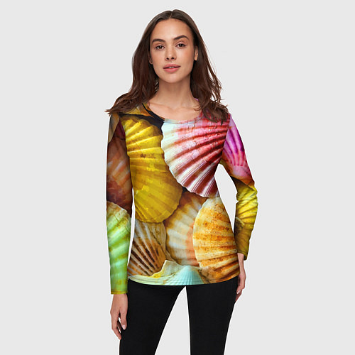 Женский лонгслив Разноцветные створки океанских раковин / 3D-принт – фото 3