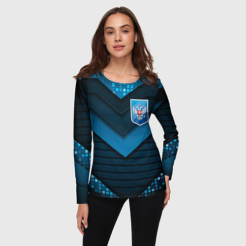 Женский лонгслив Russia abstract blue / 3D-принт – фото 3