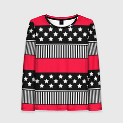 Женский лонгслив Red and black pattern with stripes and stars