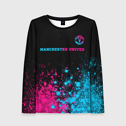 Лонгслив женский Manchester United - neon gradient: символ сверху, цвет: 3D-принт