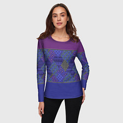 Лонгслив женский Combined burgundy-blue pattern with patchwork, цвет: 3D-принт — фото 2