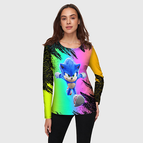 Женский лонгслив Sonic neon / 3D-принт – фото 3