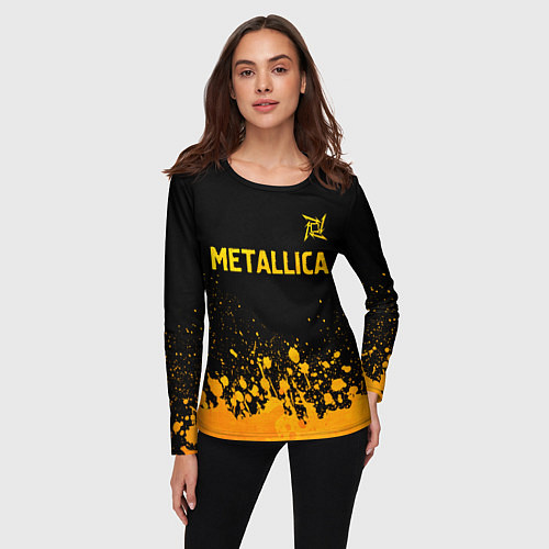 Женский лонгслив Metallica - gold gradient: символ сверху / 3D-принт – фото 3