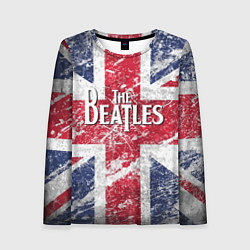 Лонгслив женский The Beatles - лого на фоне флага Великобритании, цвет: 3D-принт