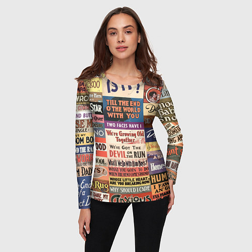 Женский лонгслив Рекламные стикеры - retro / 3D-принт – фото 3