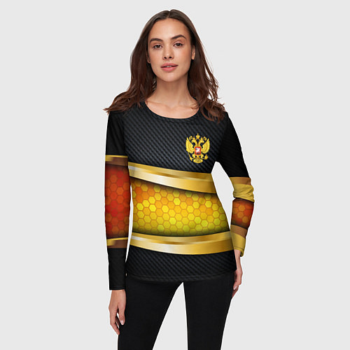 Женский лонгслив Black & gold - герб России / 3D-принт – фото 3