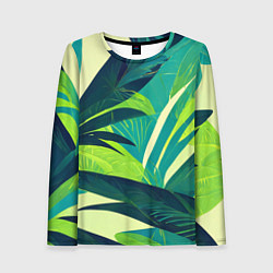 Лонгслив женский Яркие тропические листья пальмы, цвет: 3D-принт