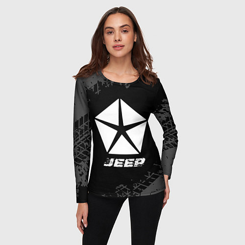 Женский лонгслив Jeep speed на темном фоне со следами шин / 3D-принт – фото 3