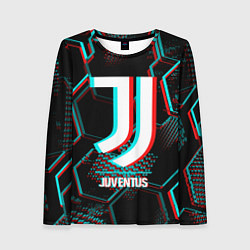 Лонгслив женский Juventus FC в стиле glitch на темном фоне, цвет: 3D-принт