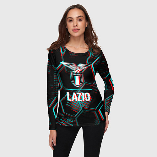 Женский лонгслив Lazio FC в стиле glitch на темном фоне / 3D-принт – фото 3