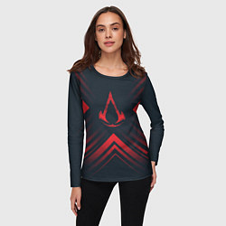 Лонгслив женский Красный символ Assassins Creed на темном фоне со с, цвет: 3D-принт — фото 2