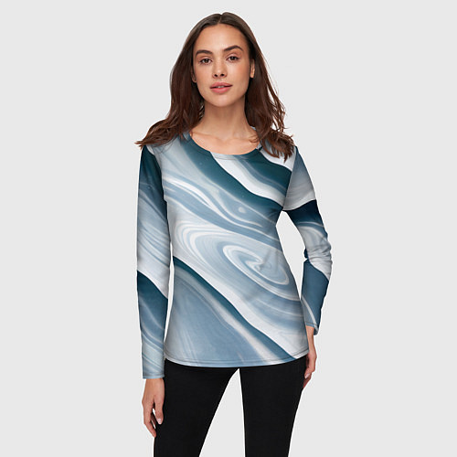 Женский лонгслив Сине-белые разводы краски / 3D-принт – фото 3