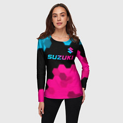 Лонгслив женский Suzuki - neon gradient: символ сверху, цвет: 3D-принт — фото 2
